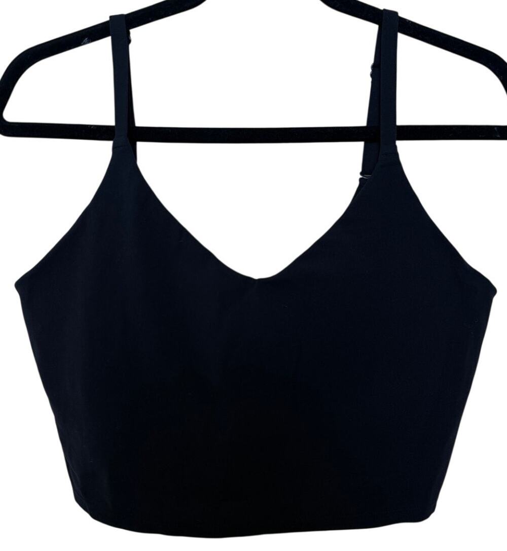 Athleta Black V-Neck Crop Tank Top Shelf Bra Size XL Athleisure Loungewear Basic